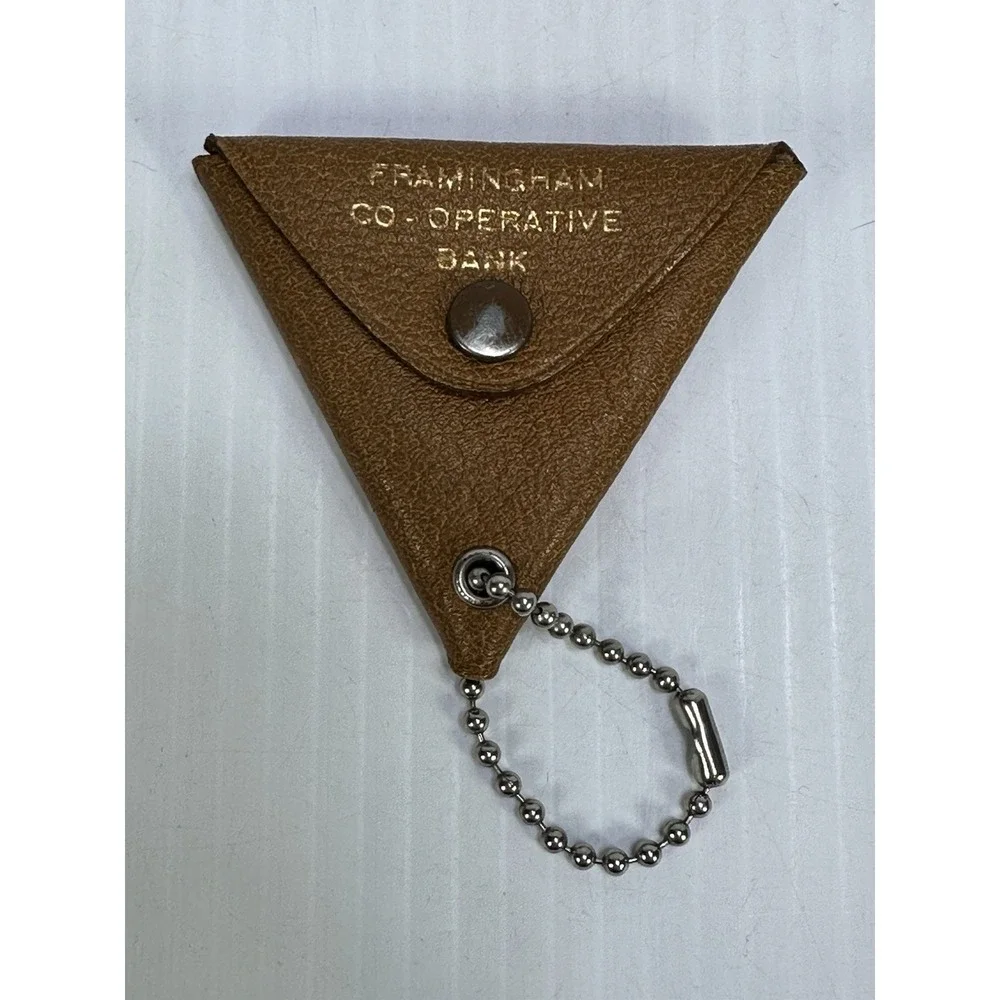 Vintage Leather Key Chain Coin Holder Framingham Co Operative Bank